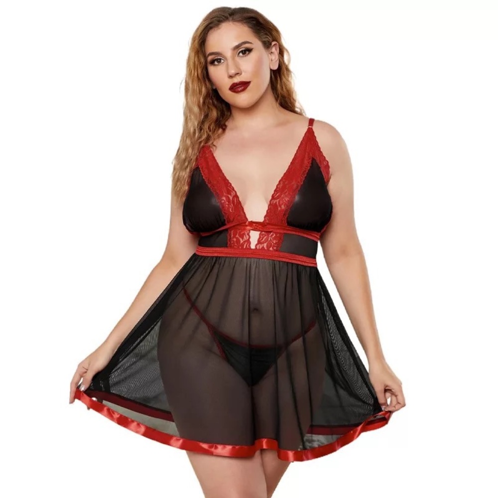 Kiss Me Slowly Black Mesh Babydoll 2 Piece Set